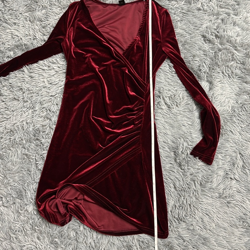 SHEIN Burgundy Velvet Long Sleeve Dress - Picture 11 of 16